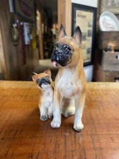 Vintage Boxer With Puppy Ceramic Figurine