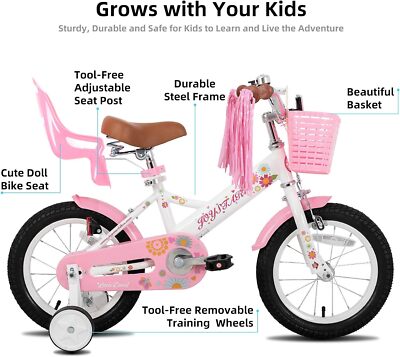 Christmas kids Bike Gift 2-9 Years Old 12 Inch Training Wheels Doll Seat 