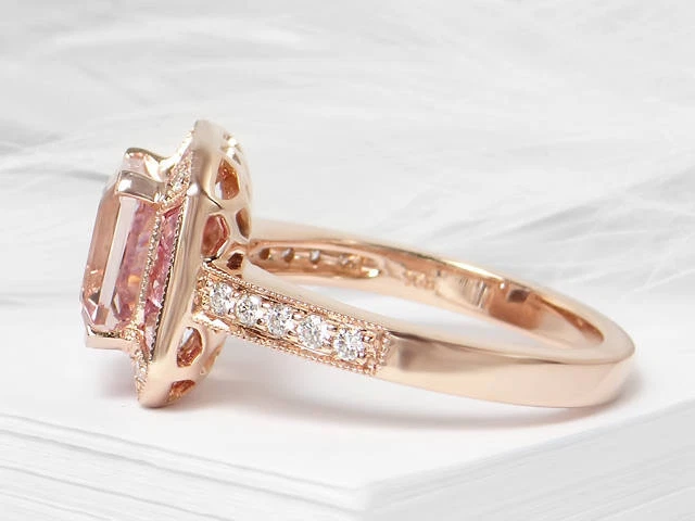 3ct Lab-Created Asscher Cut Morganite Art Deco Engagement Ring Rose Gold Plated Foto 3 de 4