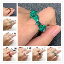 Natural Multicolor Gemstone Irregular Gravel Chip Beads Adjustable Stretchy Ring