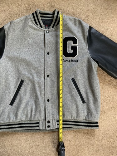 Guess Jeans Varsity Letterman Vintage Wool Flight Reversible Jacket Mint - Picture 12 of 13