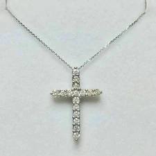 1.00 Ct Round Cut Diamond Cross Pendant W/18" Free Chain 14K White Gold Finish
