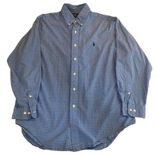 Ralph Lauren Classic Fit Men Shirt 16.5 32/33 Blue Check Long Sleeve Button Down