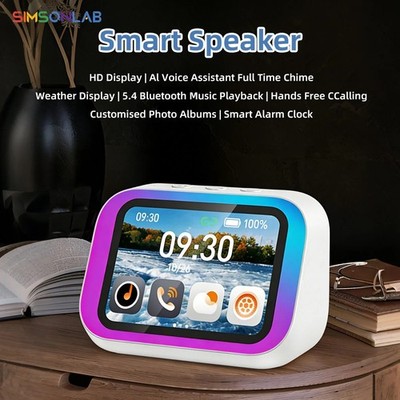 AI Smart Speaker HD Display BT 5.4 Smart Alarm Clock Photo Frame Assistant