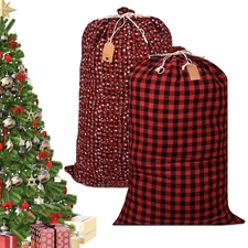 2 Pcs 47.24'' x28'' Jumbo Christmas Drawstring Gift Bags, Buffalo Plaid Draws...