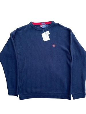NWT Chaps Ralph Lauren Men's Medium Heavy Sweater Navy Blue Logo Hand Framed New
