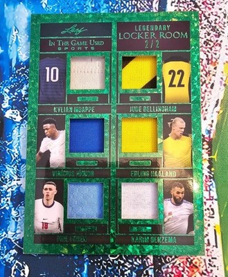 Jude,Mbappe,Vini,Haaland LEAF IN THE GAME USED LEGENDARY LOCKER ROOM RELICS 2/2