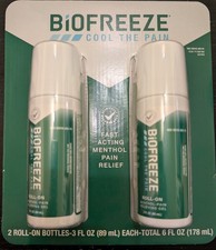 BIOFREEZE Roll-On 2 pack Menthol Pain Relief 2 x 3fl oz Bottles Exp 06/2026