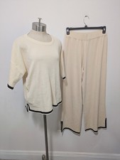 Womens Knit Loungewear Set 2 Pc XL Ivory/Black Cozy Comfort Lounge Pants  Top