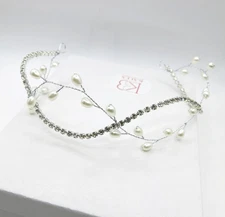 Princess Bride Pearl Tiara, Minimalist Wedding Silver Double Strand Headband
