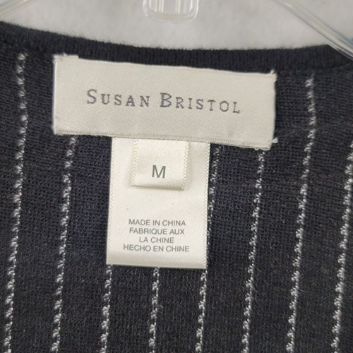 Susan Bristol 90's Vintage Deadstock Black White Striped Cardigan M Angora Blend - Picture 6 of 11