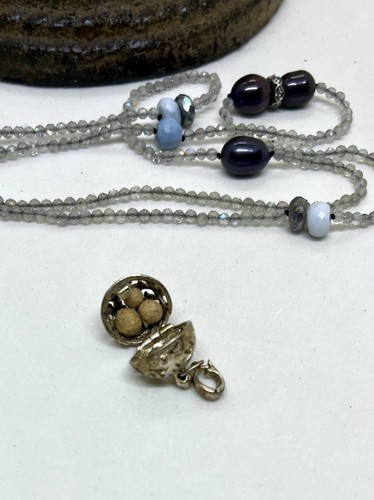 Lisa Hoffman Necklace Silver Pendant Fragrance Necklace Labradorite Pearl 95cm - Picture 8 of 11