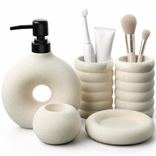 5 Pcs Ceramic Bathroom Accessories Set, White Soap Dispenser