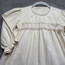 Girls Ivory Cotton Prairie Dress Lace Yoke Puff Sleeve Cottagecore Vintage Style