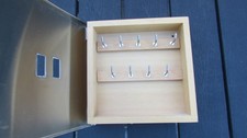 Schlüsselkasten Holz/Edelstahl-Optik, 9 Haken, gebraucht 