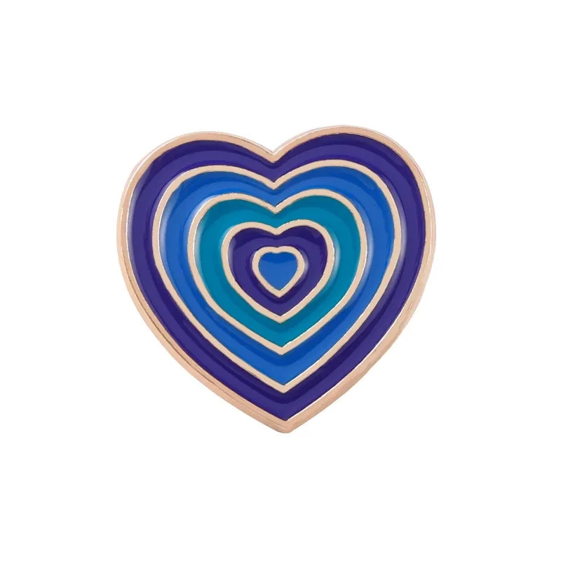 Navy Teal & Blue Three-Tone Heart Enamel Lapel Pin – Soft Enamel Retro Aesthetic