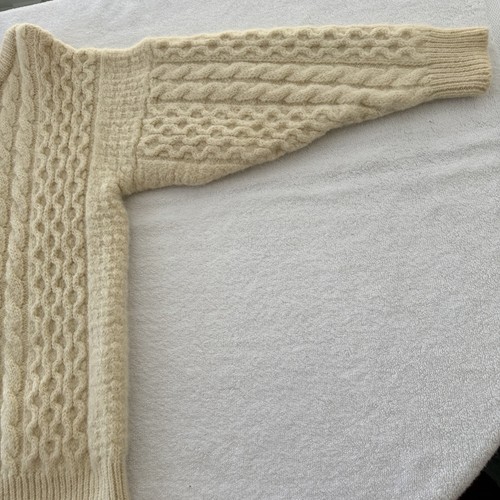 Vtg Irish Wool Fisherman Sweater Aran Knit Chunky Ivory Cable Knit Cream *READ*, $44 - Photo 10