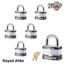 Master Lock Padlock -  Six (6) Keyed Alike Locks 5NKA-6 w/Bump Stop Technology
