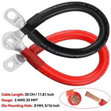 Set 2 Awg 2 Gauge Battery Inverter Positive Negative Cables Pure Copper For Rv