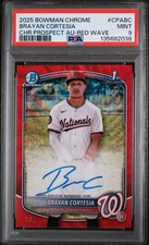 2025 Bowman Chrome Prospect Autographs Brayan Cortesia #CPABC Red Wave /5 PSA 9