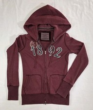 Vintage Y2K Abercrombie Fitch Full Zip Hoodie 1892 Maroon Women's Medium