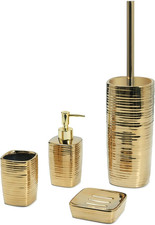 | Set Bagno 4 Pezzi Kelly Color Oro, Dosasapone 240 Ml, Scopino Con Ciuffo in Se