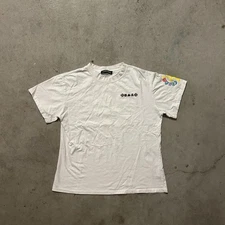 White Chrome Hearts Shirt with Rainbow Lettering with Minor Stains | Size S