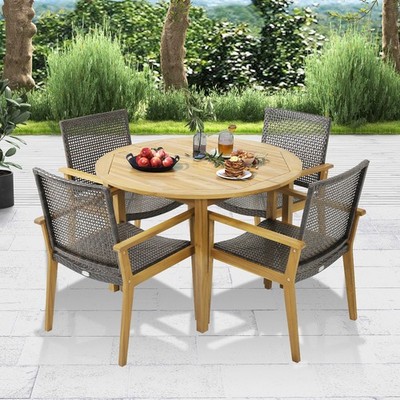 PCS Patio Dining Set Round Acacia Wood Table Armchairs for
