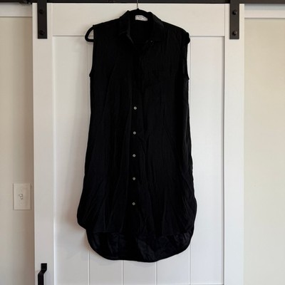 FRAME 100% Silk Black Sleeveless Button Down Shirt Dress Size Small