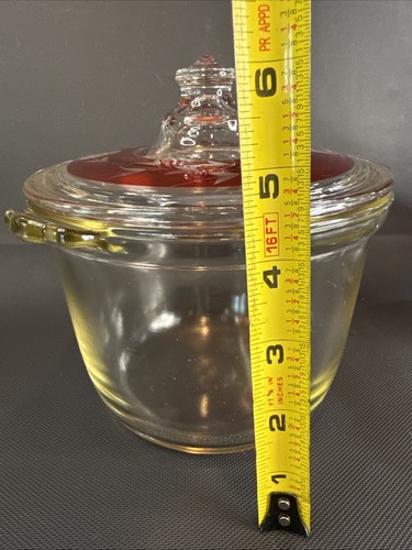 Antique Pyrex 1L Casserole 504-B Etched Red Flower Lid 1920's Oven Ware Bean Pot - Picture 10 of 12