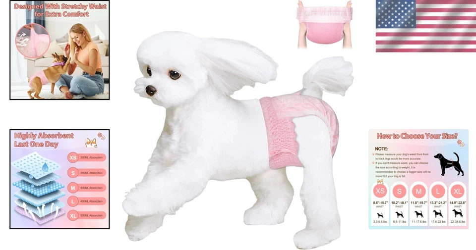 Pañales transpirables para perro hembra, fuerte absorción, S Foto 2 de 4