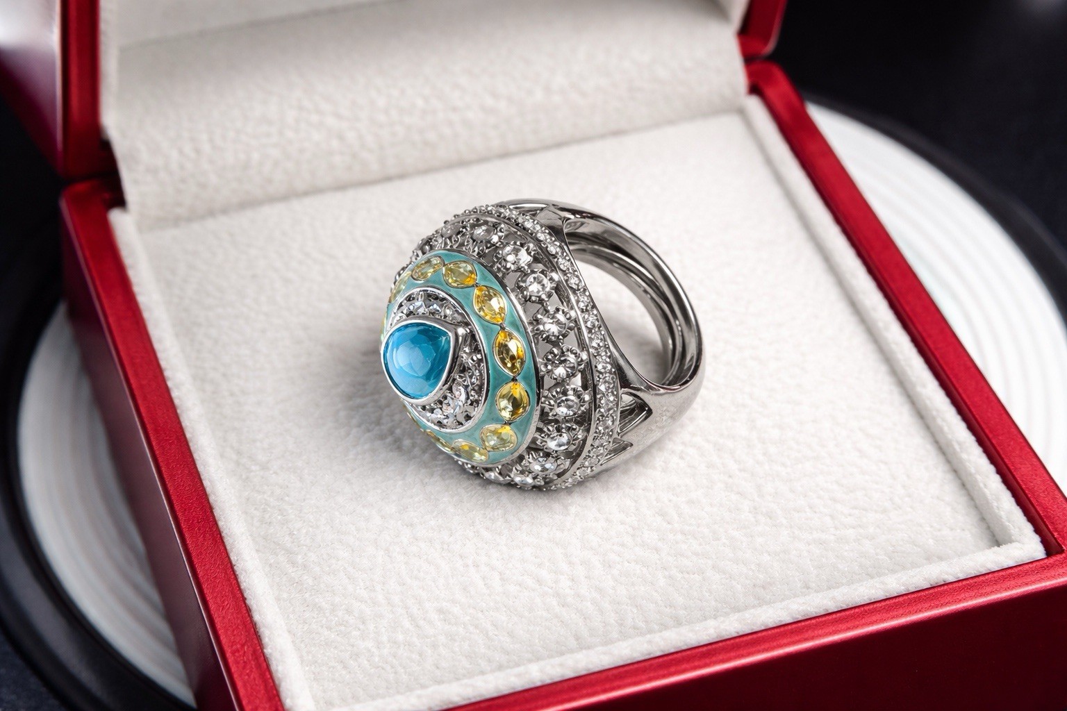 Bold Statement Ring with Turquoise-Tone Center & … - image 4