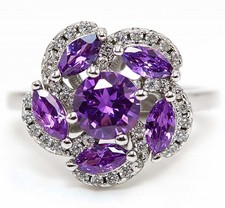 2CT Natural Amethyst  Topaz 925 Solid Sterling Silver Ring Jewelry Sz 9