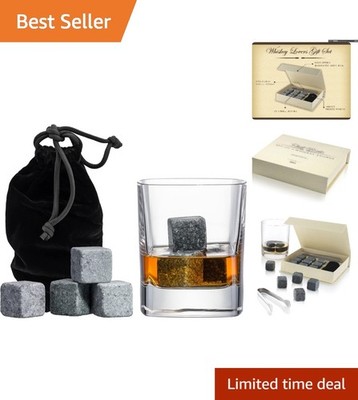 Set of 9 Stylish Grey Beverage Chilling Stones - Perfect for Whiskey in Gift Box