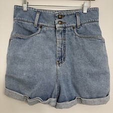 Vintage 80s Express Jeans Womens 30" High Waisted 3" Rolled Hem Shorts