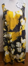 Eliza J Floral Sheath Dress Sz 14W Yellow Taupe Grey Pockets Womens Sleeveless