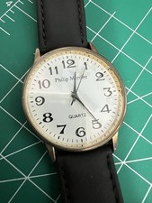 Philip Mercier Men's 38mm L123L Black Genuine Leather Strap Watch Working