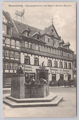 Braunschweig Eulenspiegelbrunnen & Steger's Mumme-Brauerei Postcard 1909