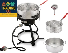 10 Qt Aluminum Outdoor Propane Gas Fish Fryer Pot Kit with Strainer Basket, 50,0