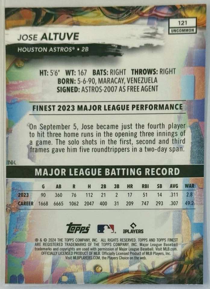 2024 Finest #121 Jose Altuve Uncommon - Astros - Image 2 of 2