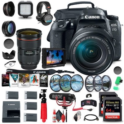 Canon EOS 77D DSLR Camera with 18-135mm USM Lens (1892C002) + 4K Monitor + More