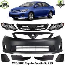 Front Bumper Cover Primed Plastic & Headlights Kit For 2011-2013 Toyota Corolla