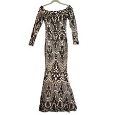 Windsor Black Sequin Damask Off the Shoulder Mermaid Maxi Gown Dress CD24481 S