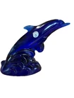 Fenton 95th Anniversary Cobalt Blue Carnival Glass Dolphin Cresting Wave Signed