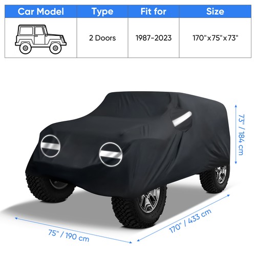 Cubierta completa de coche SUV impermeable protección contra el polvo para Jeep Wrangler 2 puertas 2007-2025 - Imagen 13 de 22