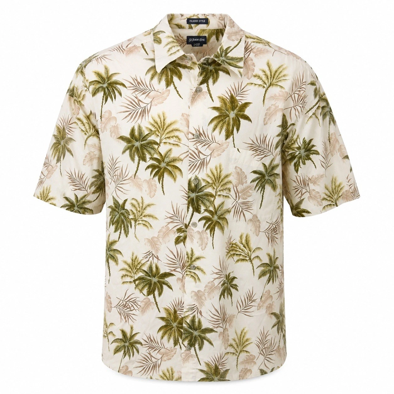 St Johns Bay Mens XXLT Palm Tree Tropical Button Down Shirt Island Style Cotton