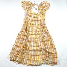 New Astr The Label Ilana Check Print Midi Dress Yellow Orange Size Medium