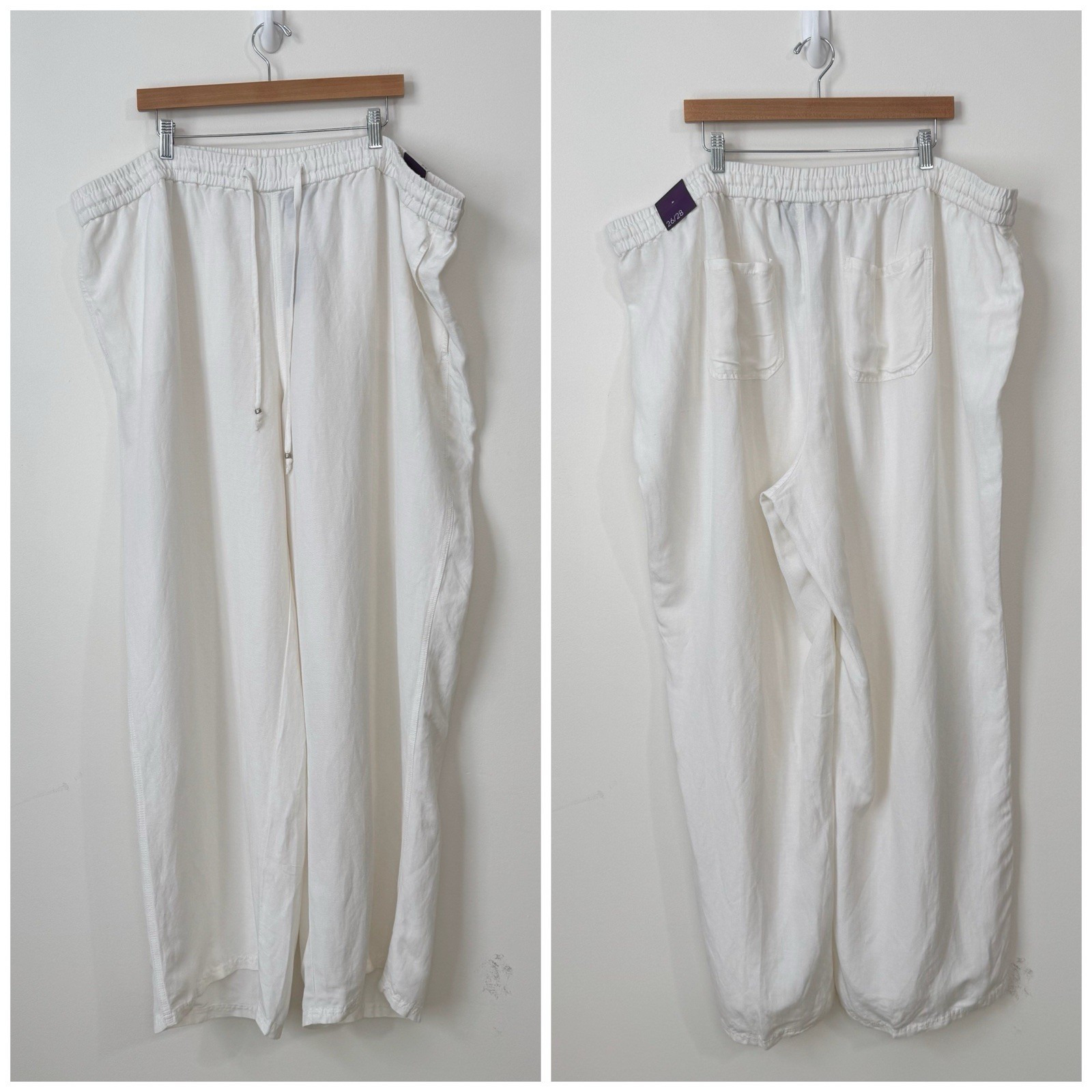 NWT Lane Bryant Linen Blend Wide Leg Pants Plus Size 26/28 White Drawstrings