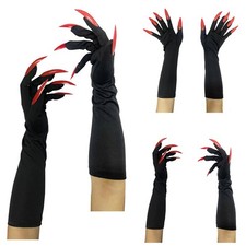 1Pairs Halloween Costume Paw Gloves Wolf Claw Long Red Fingernails Cosplay Prop