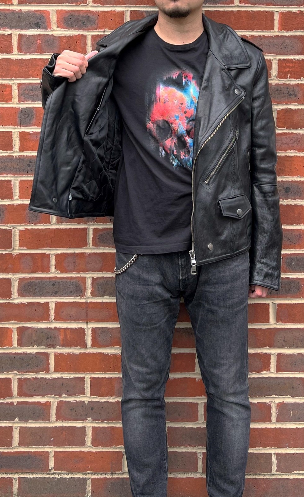 Burberry Brit Mens Leather Biker Jacket MEDIUM Black Sample Prorsum Heavyweight image 3